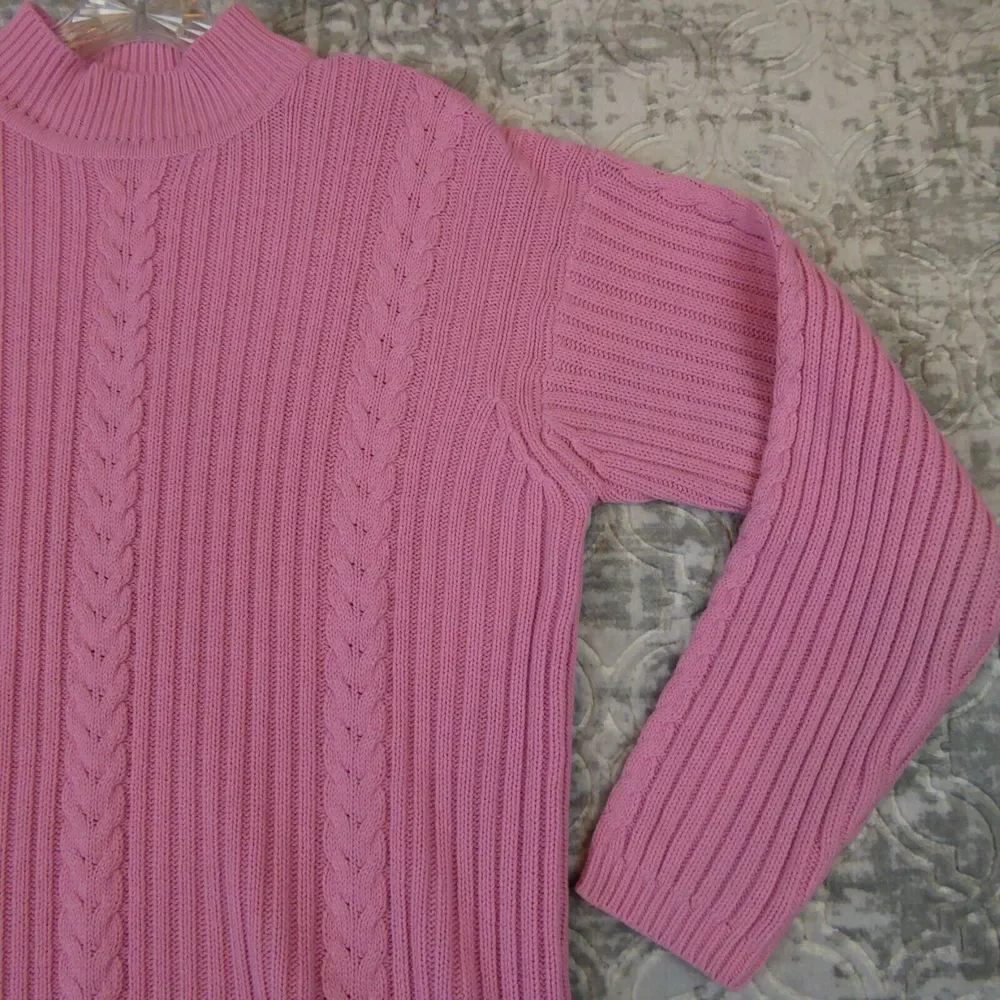 Vintage Partners by Mervyn's Sweater  Women's Large Pink Cable Knit Pullover